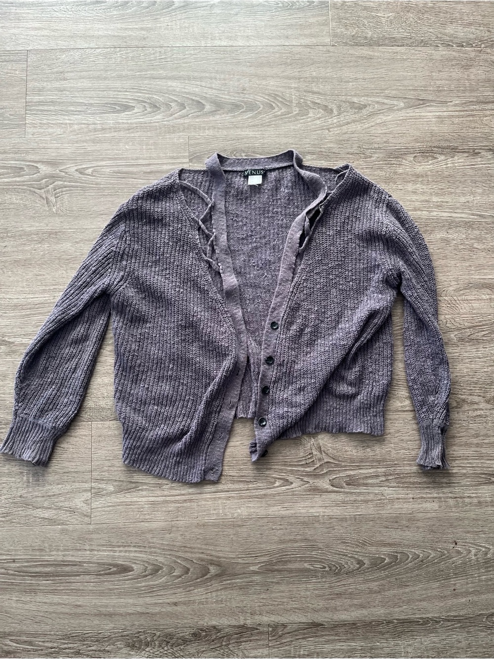 Venus Button Up Cardigan Sweater Womens Medium Purple Moss Cotton Lace Up Knit